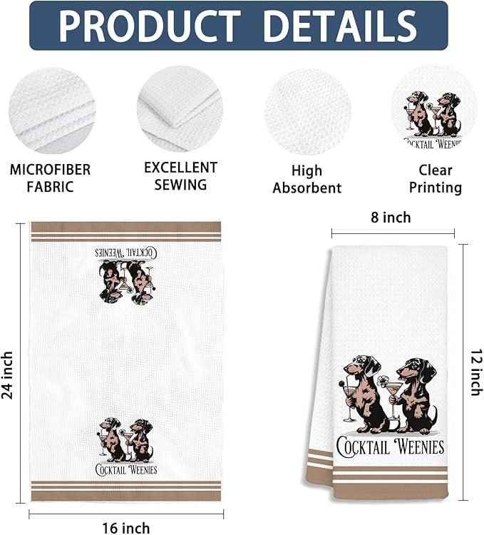 Dachshund Cocktail Bar Kitchen Towels, Dog Mom Gifts for Women, Dachshund Cocktail Gifts for Women Dish Tea Towels, Weiner Dog Gift Decorative Hand Towels for Kitchen Decor