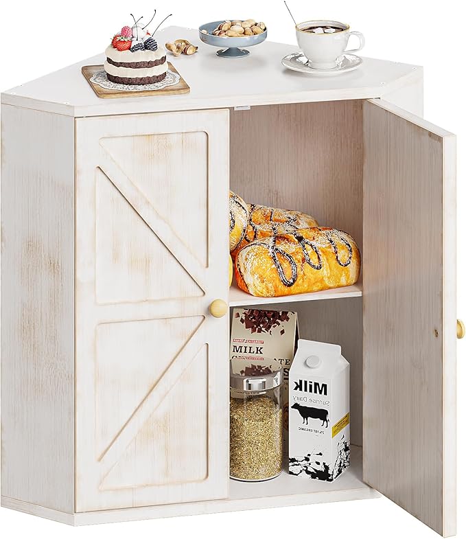 Trironsun Corner Bread Box for Kitchen Counter Double Layer Bamboo Bread Storage Container Large Capacity Bread Storage Bin Farmhouse Breadbox Organizer