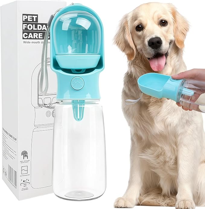 Blue Large Portable Dog Water Bottle with Food Container | Travel Dog Water Bowl(500ml),Food Container(180ml),Leak-Proof,2-in-1 Pet Essential Outdoor Supplies for Walks Hikes Campsites