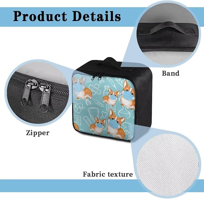 Cute Small First Aid Kit Travel Bag Empty Corgi Pattern Camping First Aid Kit Bag Portable Medical Equipment Bag Kawaii Kids Medicine Travel Kit Bag for School Kids Dorm Student Blue