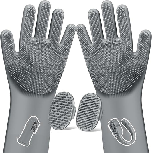 Augwind 6PCS Pet Grooming Kit for Dogs, Cats and Horses | Dog Washing Gloves | Cleanroom Gloves | Dog Bath Brush | Dog Bath Gloves | Dog Shampoo Brush | Dog Bath Supplies (Grey)