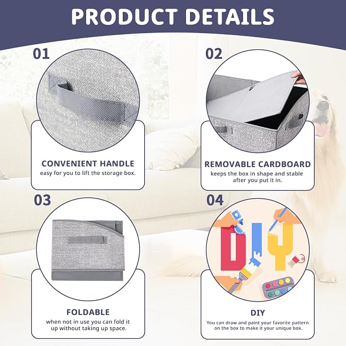 COWOSO Foldable Dog Toy Basket with 3 Handles, Pet Storage Box, Dark Grey | Portable Pet Toy Organizer for Dog Toys & Accessories, Low Front Design, Waterproof Collapsible Storage Bin for Living Room