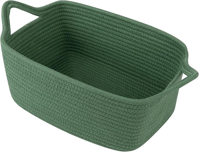 OIAHOMY Woven Basket, Gift Basket Empty with Gift Bags and Ribbons, Rope Baskets for Baby Showers, Storage Baskets with Handles for Nursery, Pet Toy Organizer - Olive Green