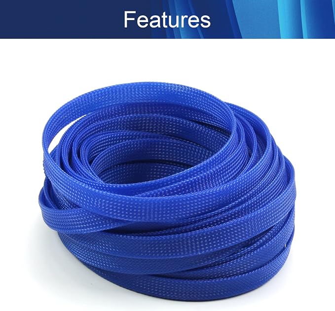 Jutagoss PET Expandable Braided Cable Sleeve, 32.8ft - 1/2 inch Blue Cable Management Sleeve, Wire Loom Tube Cord Protector for USB Cable, Power Cord, Audio Video and More, 1Pc