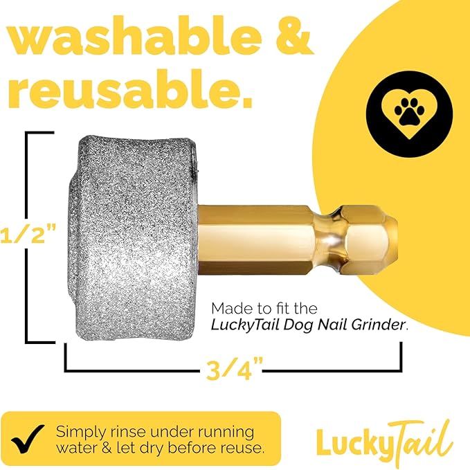LUCKY TAIL - Dog Nail Grinder - Regular, Hard & Soft Replacement Head - Small & Large Dogs - Premium Quality - Diamond Tip Drill Bit - Professional Dog Nail Trimmers - Grooming Kit - 3 Pack