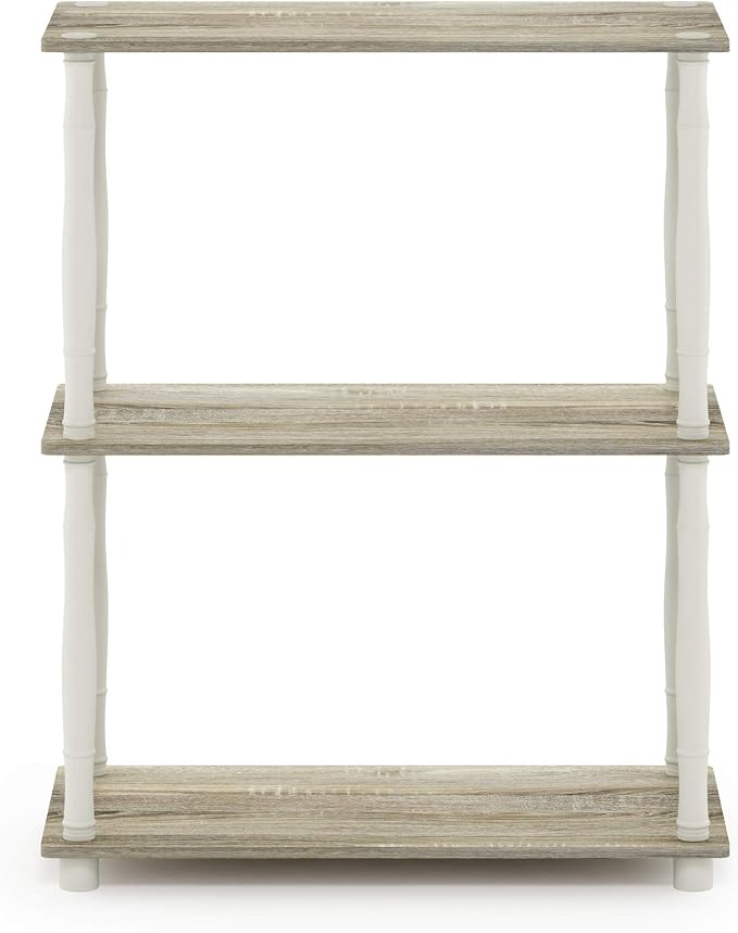 Furinno Turn-N-Tube 3-Tier Compact Multipurpose Shelf Display Rack with Classic Tube, Sonoma Oak/White | Open Shelves Corner Shelf, Book Shelf, for Organization and Storage, Living Room, Garage, Home Office