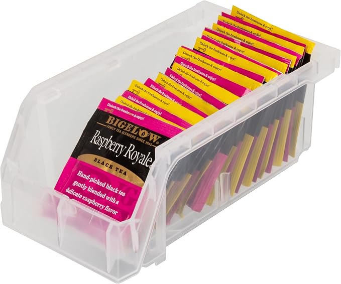 Small Stackable Plastic Storage Bins, 12-Pack, Clear | Open-Front Stackable Bins For Garage, Pantry, Closet & Office, 7"L X 4"W X 3"H, Nests When Empty, Durable Plastic