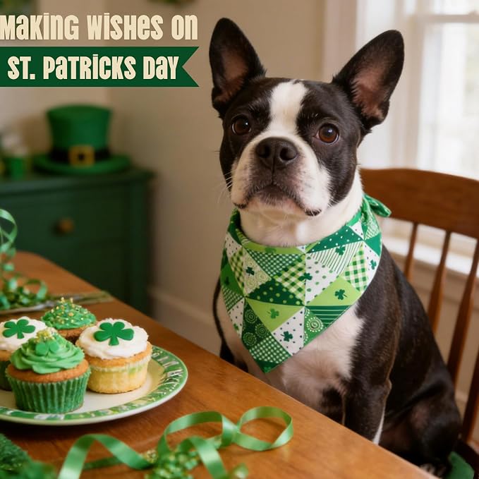 Dog Bandana for St. Patricks Day Patchwork Shamrock - Pet Scarf with Adjustable Snap Button Cute Lucky Holiday Costumes for Irish Festivals, Large & Giant Breeds (75lbs+)