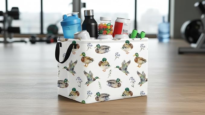 CLOCOR Rectangular Storage Basket,Collapsible Storage Bin,Waterproof Books Box with Handles,Gift Basket(Mallard)