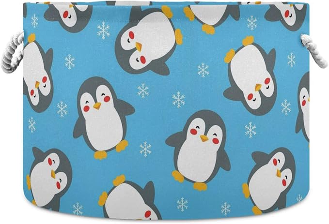 DOMIKING Large Storage Basket for Toys Christmas Snow Penguin Blue Pattern Storage Bin Box Organizer Basket for Laundry Hamper Kid's Room Baby & Dog Toy