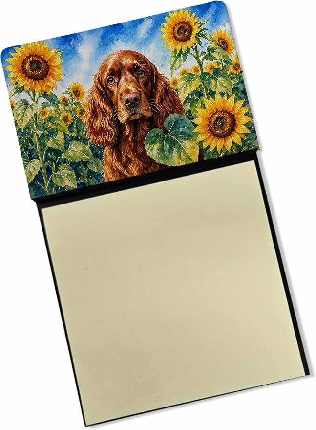 Caroline's Treasures English Cocker Spaniel in Sunflowers Watercolor Sticky Note Holder Refillable Dispenser Desk Accessory 3x3 Pad Gift
