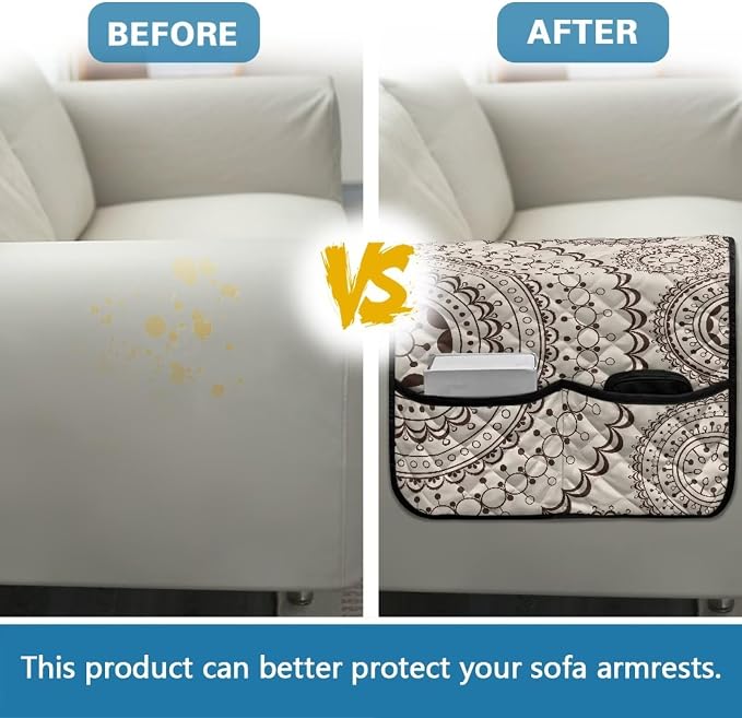 Mandala Stretch Armrest Cover Couch Arm Covers Washable Sofa Chair Arm Covers with 2 Pockets Furniture Protector Armchair Slipcovers for Recliner Home Decor Sofa Arms Rest Cover