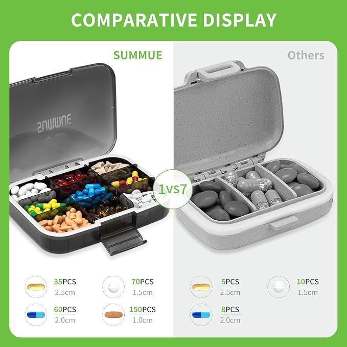 Large Pill Organizer, 9 Compartments Portable Travel Pill Box Case Moisture Proof, XL Pill Container Holder for Vitamins, Cod Liver Oil, Supplements, Medication (Black)