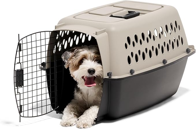 Petmate Vari Dog Kennel, Carrier, 10 to 20lbs, 24in, Taupe and Black | Airline Friendly and Made of Durable Plastic, This Pet Crate Works Great for Home and Travel