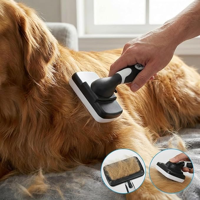 PETIMP STORE 4PCS Self Cleaning Slicker Brush, Pet Grooming Rake, Bath Brush & Massage Brush for Short/Long Haired Dogs, Cats & Horses, Pet Grooming Deshedding Tools - Pet Supplies (White Black)