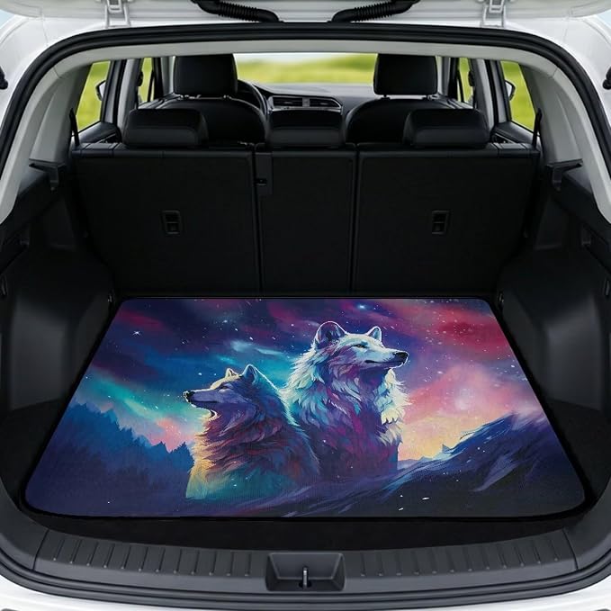 Starry Sky Wolf Car Trunk Mat Dustproof Cargo Mat for Cars Non Slip Rear Trunk Liner Universal Fit for Most SUV Sedan Van Wolf Car Interior Accessories (Blue)