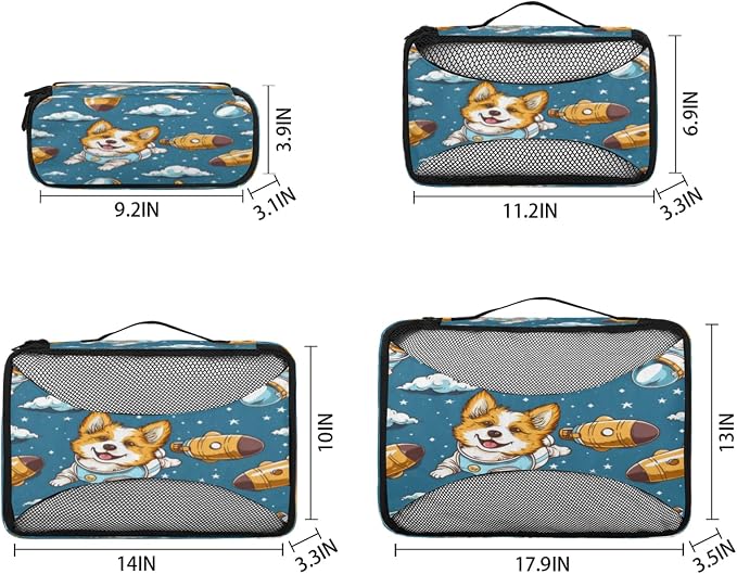 Packing Cubes for Travel, Corgi Dogs Travel Luggage Packing Organizers for Women Men, Large Custom Toiletries Bag for Cosmetics Toiletries, Universe Space