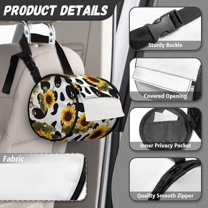 Sunflower Cow Hanging Paper Towel Roll Holder with Adjustable Strap Water Resistant Toilet Tissue Roll Dispenser Handy Toilet Paper Cover Storage Holder