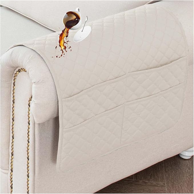 Large Polyester Armrest and Headrest Covers with 2 Pockets | Soft, smooth polyester resists daily wear nonslip silicone backing helps shield recliners and sofas from pet scratches