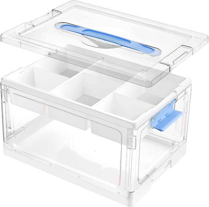 Vtopmart 24 QT Blue Clear Craft Organizer with Tray & Dividers, 1 Pack | Storage Box for Coloring Books, Modeling Clay, Molds and Art Supplies, Removable Tray for Craft Supplies Organization