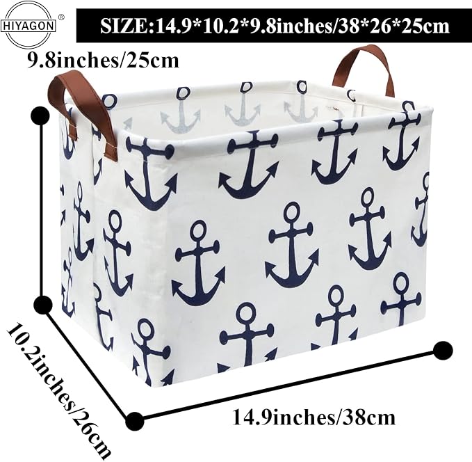Kids Storage Basket Nautical Gift Basket Empty Boys Toy Storage Bin Organizer Box Rectangular Room Decor for Home,Books (Anchor)