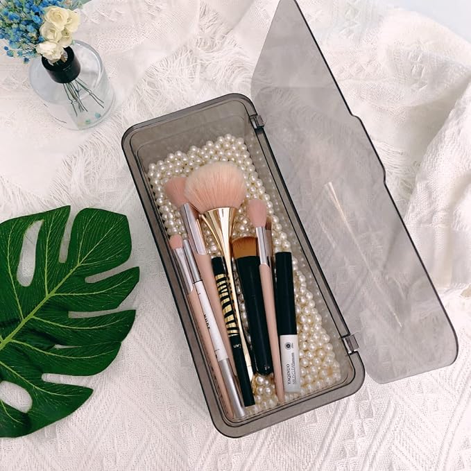 Flatware Tray Kitchen Drawer Organizer With Lid And Drainer - Plastic Kitchen Cutlery Tray and Utensil Storage Container with Cover - Dinnerware Holder for Spoons Forks Knives 10.0x4.3x2.8