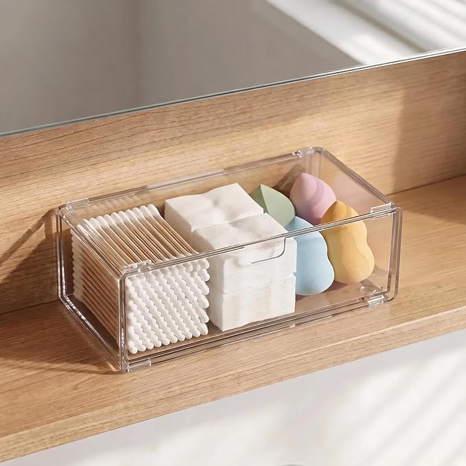 Narrow Medicine Cabinet Organizer with Drawer, Clear | Drawer for Easy Access, Smooth Pull-Out, Non-Slip, Fits Tight Spaces, Fits Vanity & Countertop, Sort Skincare & Cosmetics