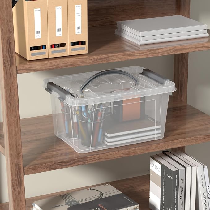 6L Clear Storage Latch Bins, 6-Pack Organizer Box with Handle