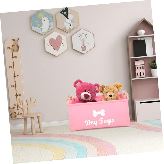 IMIKEYA Pink Felt Dog Storage Basket with Handles Large Square Organizer Bin for Pet Clothes and Food Practical Portable Container for Dogs and Pets