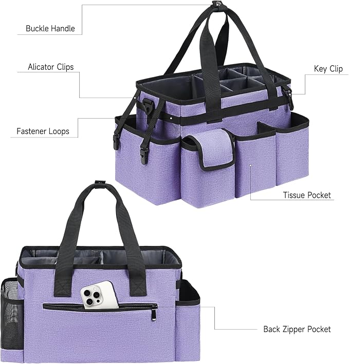 Cleaning Caddy,Cleaning Bag for Housekeepers,Cleaning Supplies Organizer with Handle,Purple