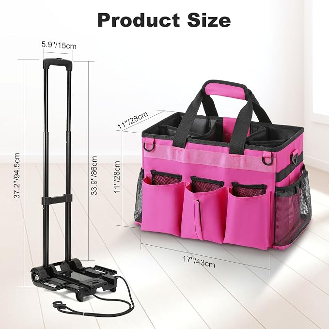 Housolution Rolling Cleaning Caddy Bag with Wheels, Rose Red | Detachable Trolley, High Bearing & Waterproof, Multifunctional Using
