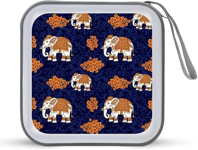 Protective 40-Disc CD/DVD Wallet Elephant, Hard Plastic Storage Binder with Handle, Portable Organizer for Car Office Travel