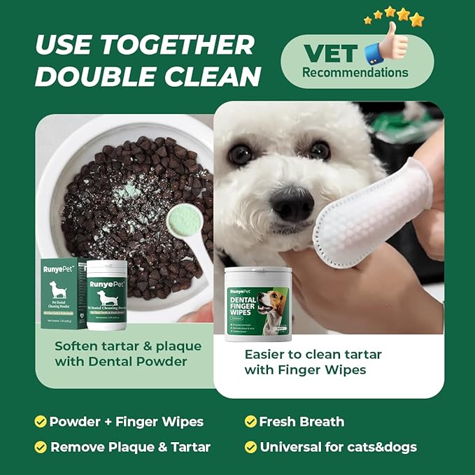 Pet Dental Finger Wipes for Dog & Cats, Remove Bad Breath by Removing Plaque and Tartar Buildup No-Rinse Dog Finger Toothbrush, Disposable Gentle Cleaning & Gum Care Pet Wipes, (Large 50 ct)