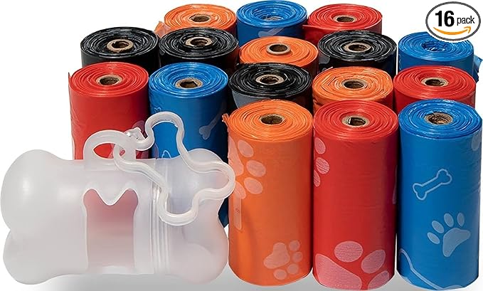 Best Pet Supplies Poop Bags for Dogs - Assorted Colors, 240 Count | Scented, Leak-proof, Easy-Tear perforations, 15 Thick Bags per roll, Outdoor Walking & Travel, Fits Standard Holders
