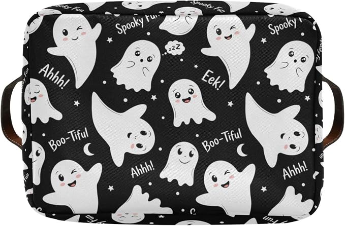 Kigai Storage Basket, Fabric Collapsible Closet Organizer Bin | Halloween Boo Waterproof Foldable Canvas Basket with Handles for Shelves, Nursery, Closet, Bedroom & Bathroom
