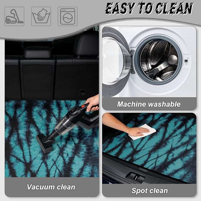 Howilath Heavy Duty Car Trunk Mat Non-Slip & Dustproof Teal Tie Dye Rear Trunk Protection with Anti-Slip Backing Auto Interior Accessory