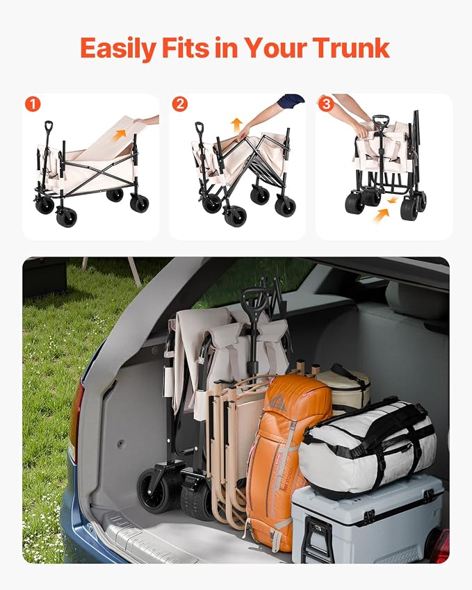 VEVOR 3-in-1 550lbs/220L Large Collapsible Folding Wagon, Convert to Bench, Foldable Beach Wagon with Wheels for Sand, Outdoor Utility Wagon for Groceries, Camping, Sports, Shopping | For Groceries, Camping, Sports & Shopping, Foldable Beach Wagon with...