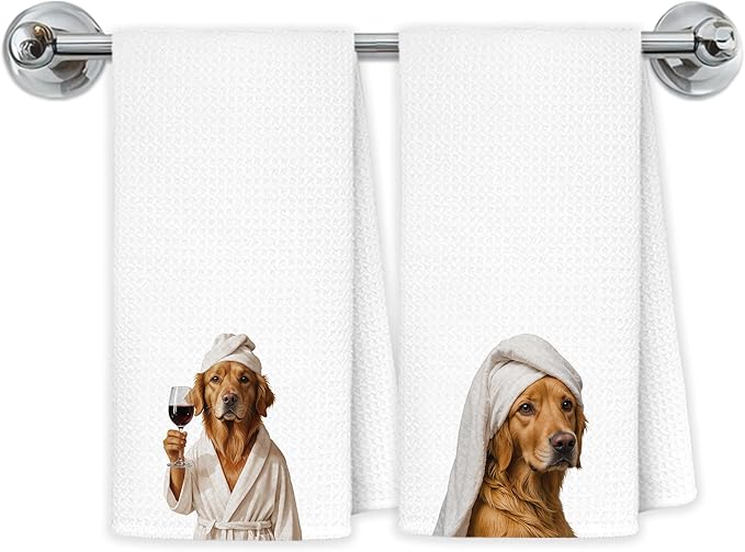 Funny Golden Retriever Bathroom Hand Towels, Gifts for Golden Retriever Lovers, Dog Bathroom Decor, Funny Dog Hand Towels for Spa Gym Yoga, 16x24 Inch Set of 2