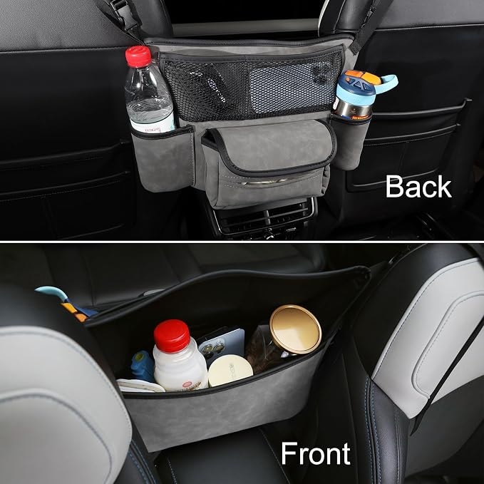 Leather Car Seat Organizer for Handbag/Purse – Fits Between Front Seats, Holds Wallet, Phone & Essentials. (Modle A/Grey)