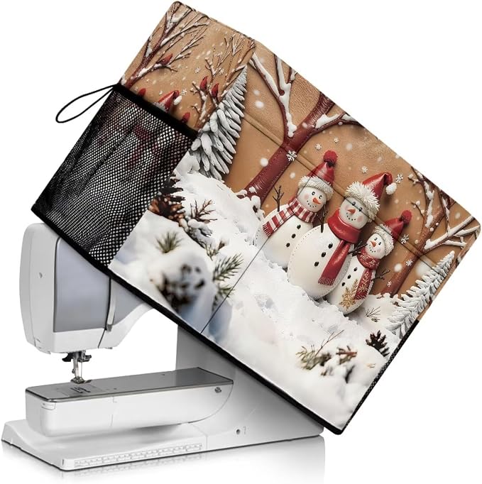 Sewing Machine Cover,Christmas Snowman Scene Print | Dust & Pet Hair Protection,Fits Standard Singer, Brother and Janome Machines, Protecting & Decorating Your Sewing Space