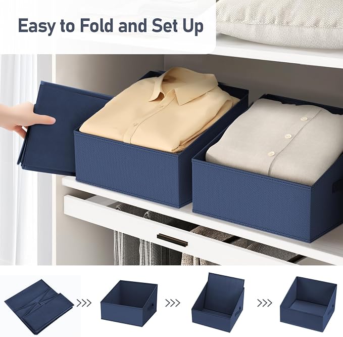 DIMJ Closet Storage Bins 12 Pack - Fabric Storage Baskets for Shelves, Collapsible Clothes Organizer with Handles, Trapezoid Shelf Organization Storage Cubes for Purse, Toys, Books, Towel, Clothes
