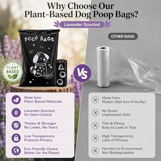 Dog Poop Bags Rolls with Dispenser 120 counts 13x9 in Black | Scented Poop Bags for Dogs Extra Large Guaranteed Leak Proof and Extra Thick, For poop bags for dogs Walking and Cat Litter