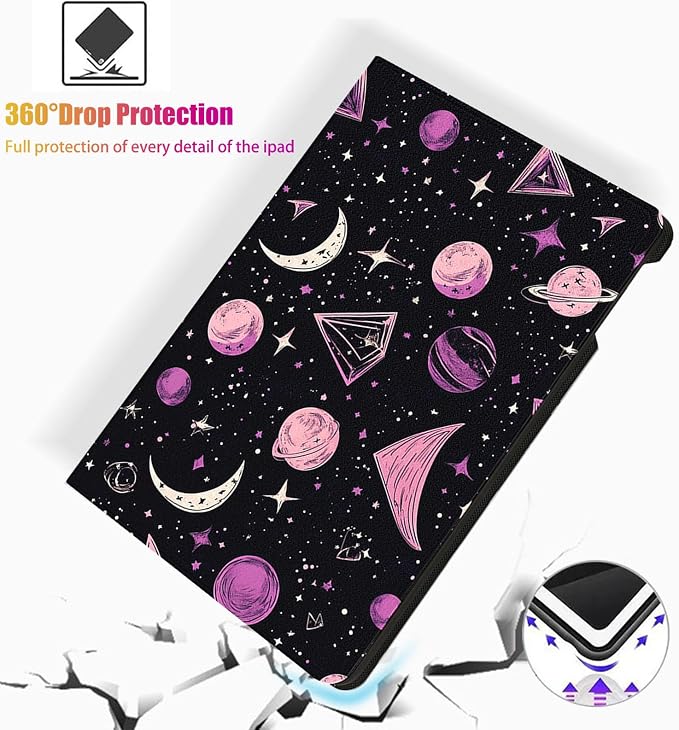 for Microsoft Surface Pro X/Pro X Plus-13 2019/2020/2021/2024 Tablet Case,Auto Wake/Sleep,Adjustable Stand Protective Cover - Star Moon Planet