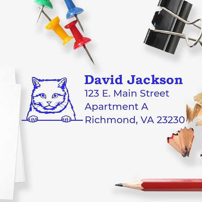 Peeking British Shorthair Cat Self-Inking Address Stamp - 11 Ink Colors | Choice of 11 ink colors. Personalised Address Stamp for Cat Moms. Return Address Stamp for British Shorthair Cat Lovers.
