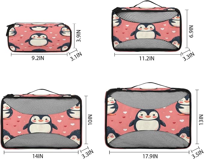 4 Set Packing Cubes for Travel, Animal Penguin Packing Cubes for Women, Travel Luggage Packing Organizers, Packing Cube Set, Cute Penguins