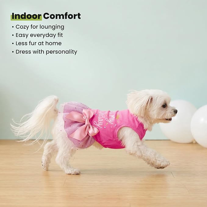 Fitwarm It's My Birthday Dress with Bowknot for Small Dogs, Funny Clothes for Female Pets, Pink, XS