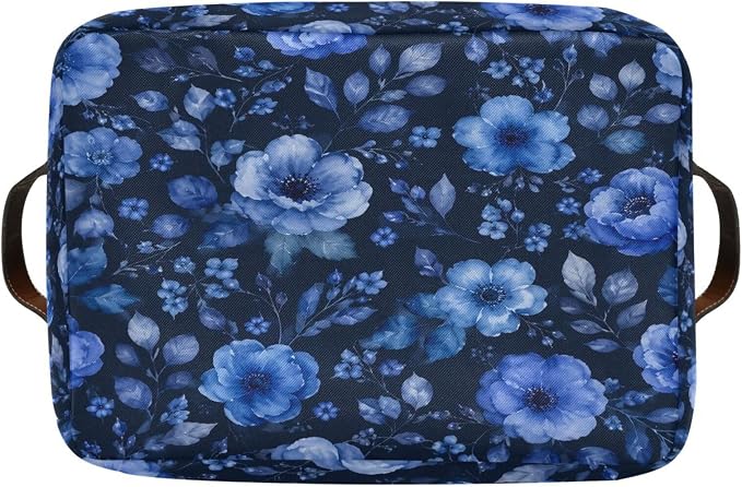 Kigai Storage Basket, Fabric Collapsible Closet Organizer Bin | Blue Flowers Waterproof Foldable Canvas Basket with Handles for Shelves, Nursery, Closet, Bedroom & Bathroom