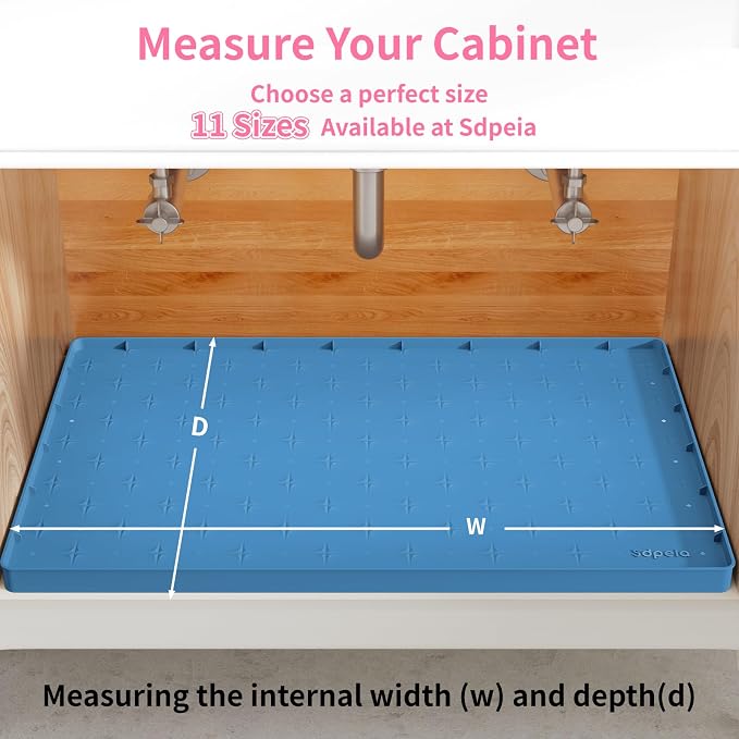 Sdpeia Under Sink Mat 22"×19" Waterproof Silicone Cabinet Liner & Sink Protector for Kitchen & Bathroom, Multi-Purpose Organizers Tray for Pets, Laundry, Cat Litter Mat