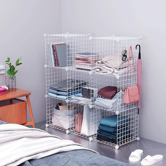 C&AHOME Wire Cube Storage, 8-Cube Organizer Metal C Grids Storage, White | Storage Bins Shelving, Modular Shelves, DIY Closet Cabinet Ideal for Living Room, Home, Office
