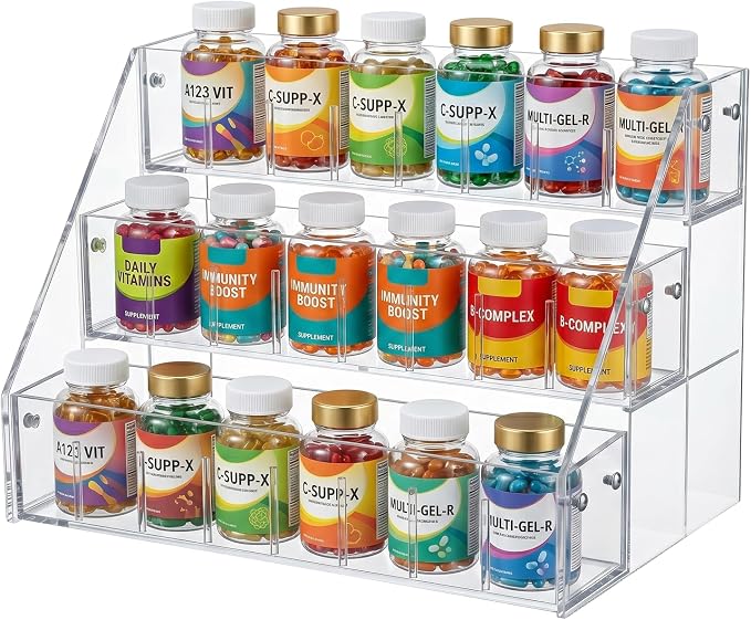 3-Tier Vitamin Storage Organizer, Organizer for Vitamin Bottles And Medicine Bottle Vitamin Bottle Organizer for Countertop, Bathroom Cabinet Storage Items Are Clearly Visible Spice Storage（Large size